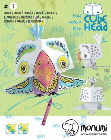Cube head. Papuga. Złóż i pokoloruj