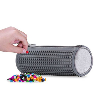 Okrągły piórnik na suwak z szarym panelem