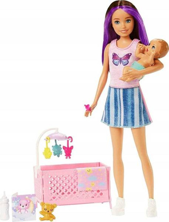 LALKA BARBIE SKIPPER OPIEKUNKA łóżeczko + bobas HJY33