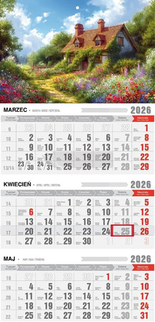 Kalendarz 2026 trójdzielny z magnesem romantico