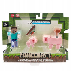 MINECRAFT FIGURKA STEVE pikselowa figurka, ŚWINIE + akcesoria HTL88