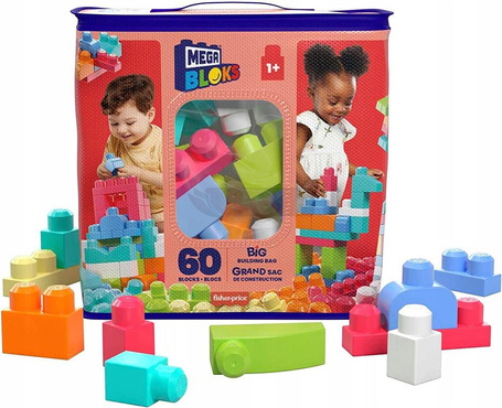 MEGA BLOKS KLOCKI 60 elementów ,duże klocki w torbie DCH54 dla dzieci +12m DCH54