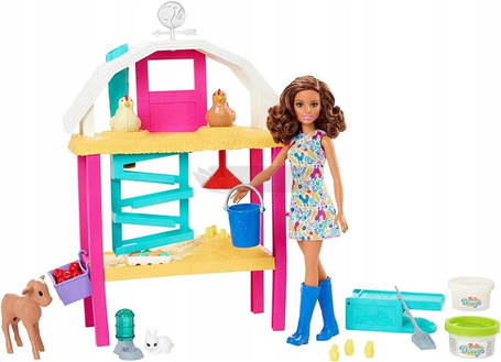 LALKA BARBIE ZESTAW FARMA WESOŁYCH KUREK zestaw z lalką Barbie kurczaczkami HGY88