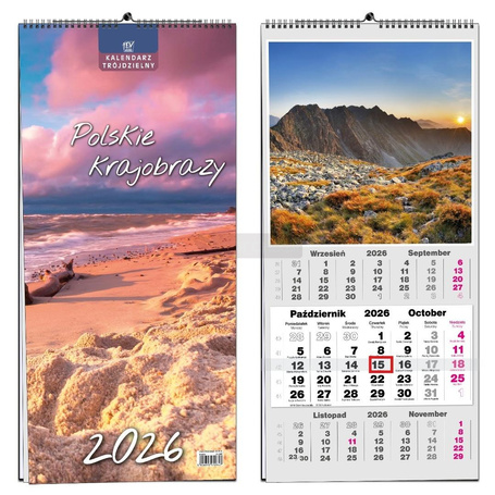 Kalendarz 2026 trójdzielny 13 planszowy Pejzaże