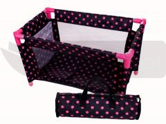 Łóżeczko-kojec dla lalek czarny w różowe groszki