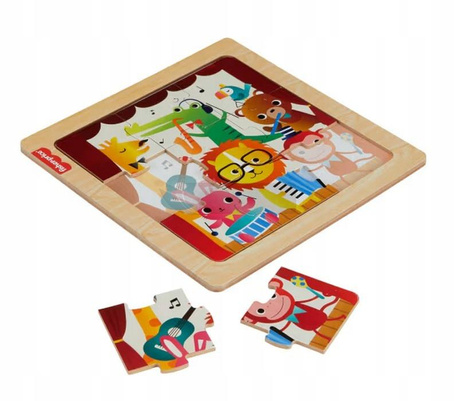 FISHER PRICE PUZZLE DREWNIANE 9 elementów ZWIERZĄTKA ZOO dla dzieci +2 lata HXV18