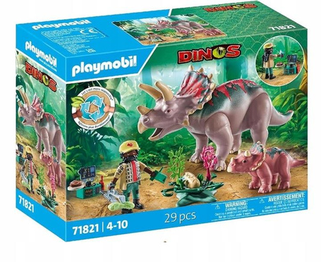 PLAYMOBIL DINOS 71821 Triceratops z młodym dinozaurem, dla dzieci 4-10 lat