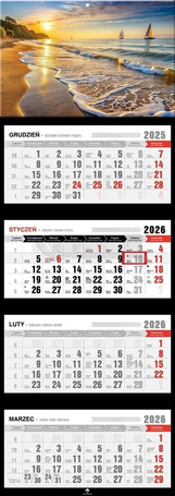 Kalendarz 2026 czterodzielny premium zachód słońca