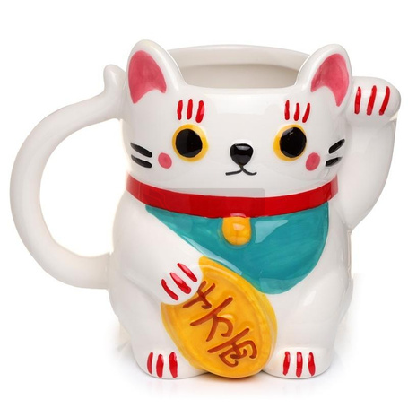 Kubek ceramiczny - Kot Szczęścia Maneki Neko biały