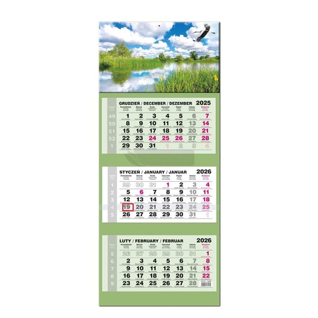 Kalendarz 2026 trójdzielny LUX gł. wypukła Mazury