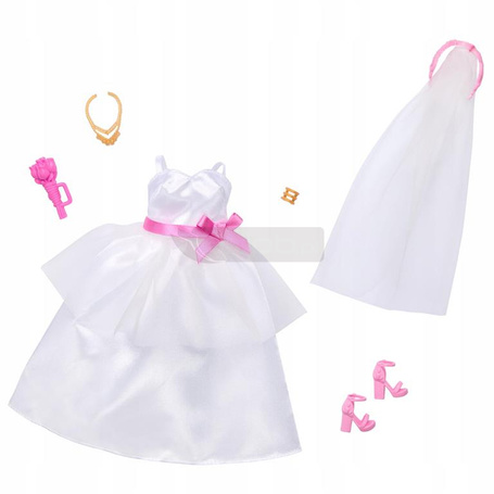 BARBIE UBRANKO DLA LALKI ZESTAW ŚLUBNY Suknia ślubna + akcesoria HWV76