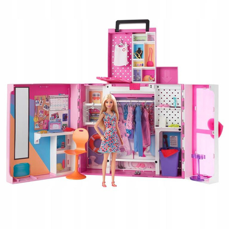 BARBIE SZAFA NA UBRANKA GARDEROBA + LALKA + ubranka dla lalki HGX57