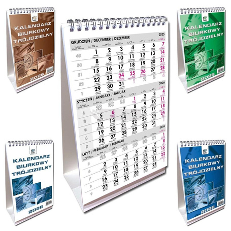 Kalendarz 2026 A5 biurkowy trójdzielny pion mix