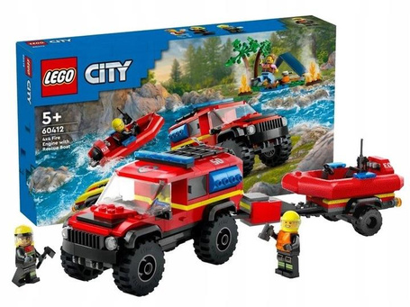 LEGO CITY 60412 TERENOWY WÓZ STRAŻACKI Z ŁODZIĄ RATUNKOWĄ zestaw klocków +5