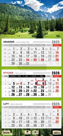 Kalendarz 2026 trójdzielny płaska główka tatry