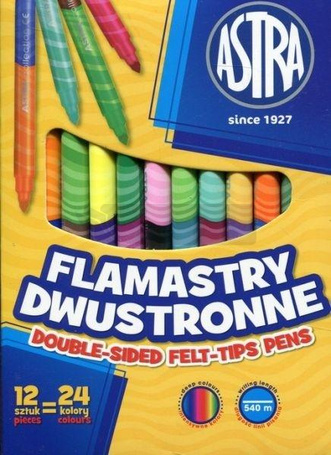 Flamastry dwustronne Astra 12 sztuk=24 kol. ASTRA