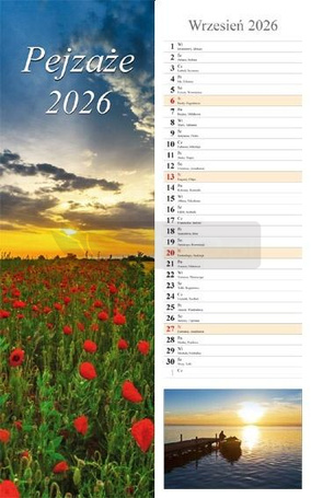 Kalendarz 2026 ścienny pasek Pejzaże