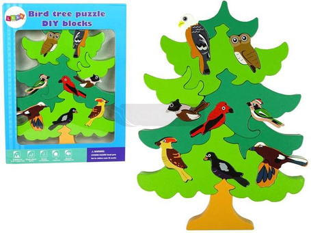 Drewniane klocki Drzewo, ptaki leśne