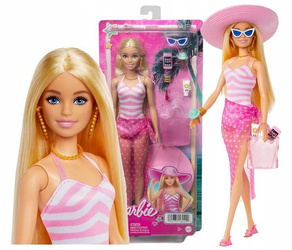 LALKA BARBIE DZIEŃ NA PLAŻY w kapeluszu + akcesoria plażowe HPL73
