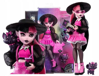 LALKA MONSTER HIGH DRACULAURA + akcesoria + zwierzątko Hrabia Nietoperz HRP64