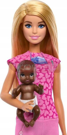 LALKA BARBIE LEKARZ PEDIATRA lalka Barbie doktor, lalka bobasek + akcesoria JCR72