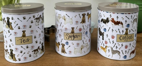 Zestaw puszek herbata kawa cukier 6 psów