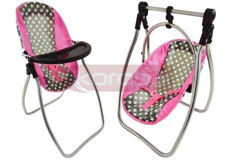Huśtawka dla lalek 2w1 Alice gwiazdki szaro-różowa