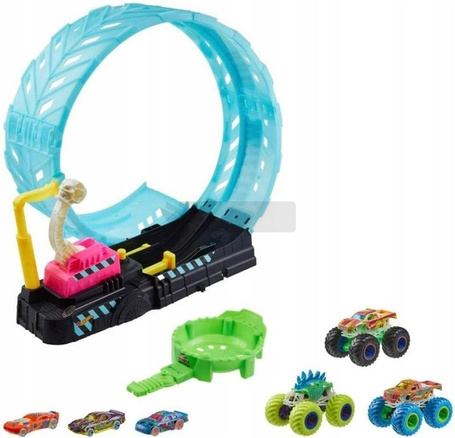 HOT WHEELS MONSTER TRUCK ZESTAW EPICKA PĘTLA 6 pojazdów świecące ciemności HXH69