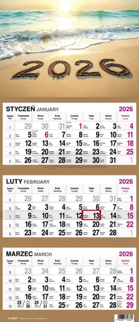 Kalendarz 2026 Trójdzielny Plaża