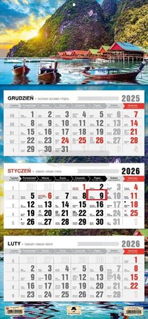 Kalendarz 2026 trójdzielny płaska główka Tajlandia
