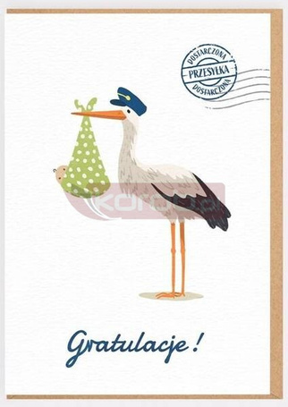 Karnet Narodziny - Bocian gratulacje