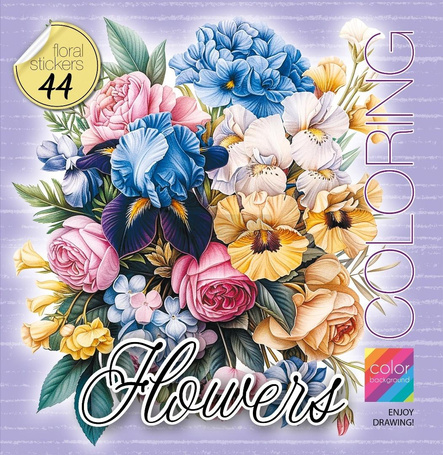 Kolorowanka z naklejkami 200x200 Kwiaty fiolet