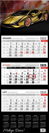 Kalendarz 2026 trójdzielny premium lux car