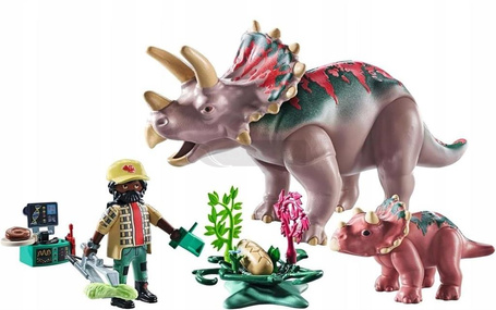 PLAYMOBIL DINOS 71821 Triceratops z młodym dinozaurem, dla dzieci 4-10 lat