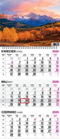 Kalendarz 2026 trójdzielny na spirali Góry