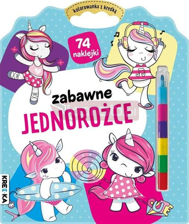 Kolorowanka z kredką. Zabawne jednorożce