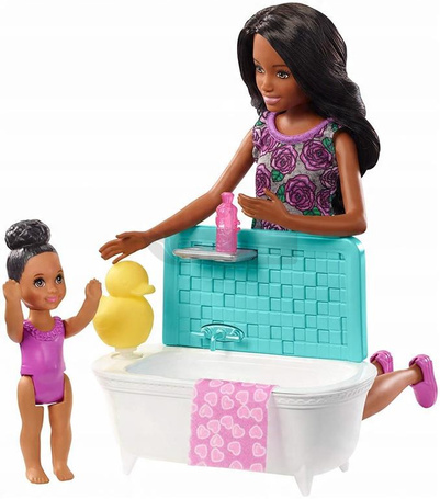 LALKA BARBIE OPIEKUNKA DO DZIECKA lalka Barbie z bobaskiem + wanna FXH06