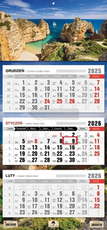 Kalendarz 2026 trójdzielny płaska główka zatoka