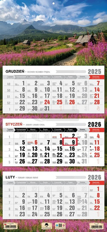 Kalendarz 2026 trójdzielny płaska główka tatry