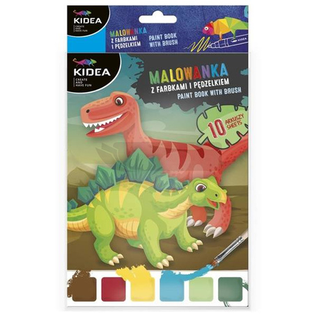 Malowanka z farbkami i pędzelkiem Dinozaury KIDEA
