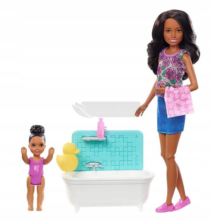 LALKA BARBIE OPIEKUNKA DO DZIECKA lalka Barbie z bobaskiem + wanna FXH06
