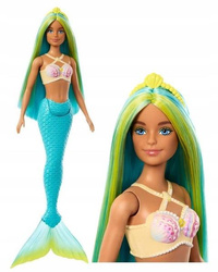 LALKA BARBIE SYRENKA turkusowy ogon, turkusowo-żółte włosy HRR03
