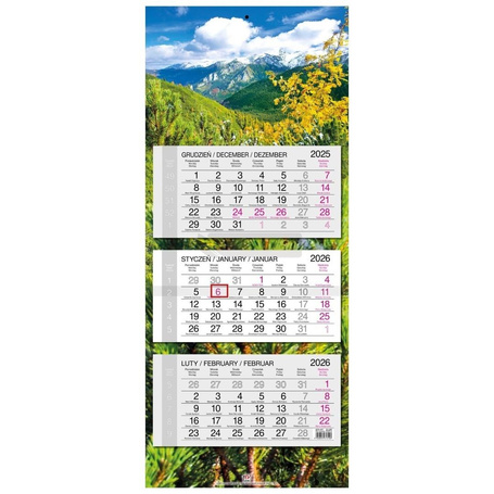 Kalendarz 2026 trójdzielny główka płaska Tatry