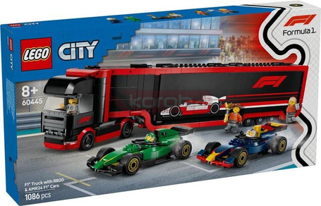 LEGO CITY 60445 Ciężarówka z bolidami RB20 i AMR24 F1, zestaw klocków