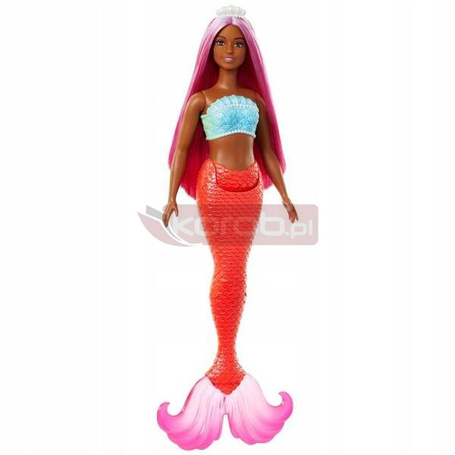 LALKA BARBIE SYRENKA czerwony ogon, ciemnoróżowe włosy HRR04