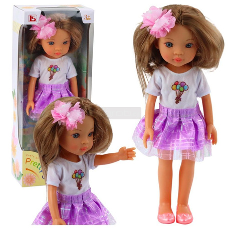 Lalka w fioletowej sukience długie brązowe włosy