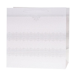 Torebka Lux 37x37x20cm brokat biała ROZETTE