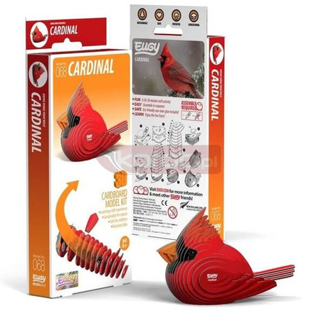 Ptak Kardynał Szkarłatny Eugy. Eko Układanka 3D