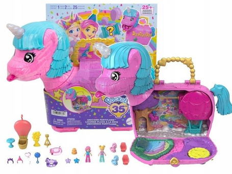 LALKA POLLY POCKET JEDNOROŻEC NIESPODZIANKA 35 urodziny marki, zestaw +4 HYD96