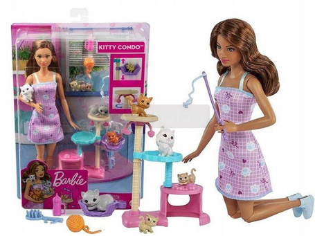 LALKA BARBIE ZABAWA Z KOTKAMI 5 kotków zestaw HHB70
